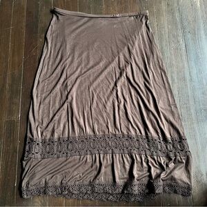 LOFT Brown Midi Skirt with Lace Detail
